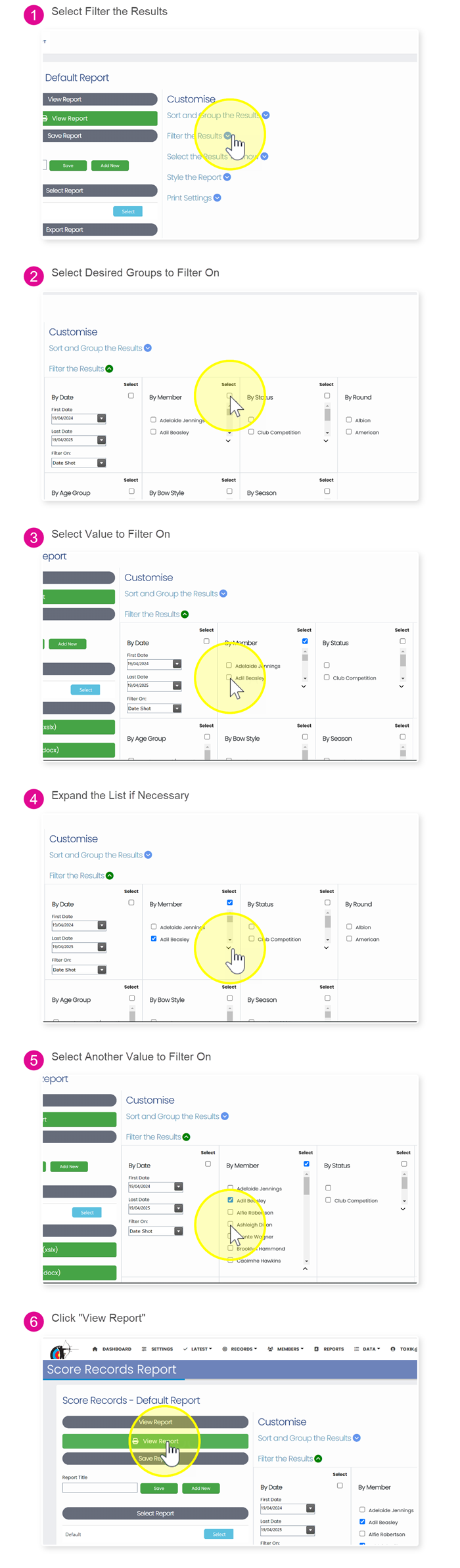report filters